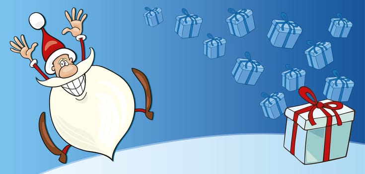 Illustration of funny Santa with gifts