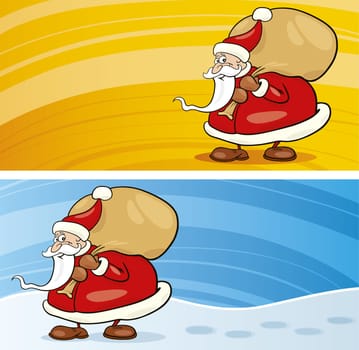 Illustration of funny santa claus with sack of gifts