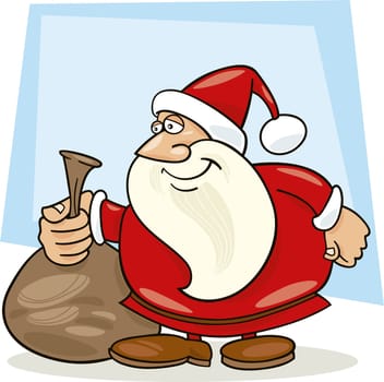 Illustration of funny santa claus with sack of gifts