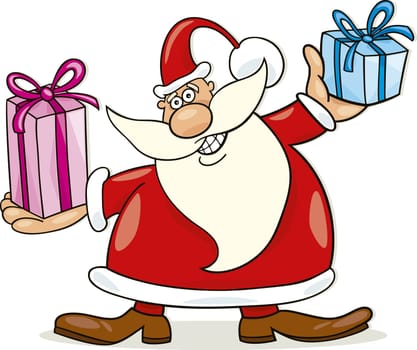 Illustration of funny santa claus with gifts