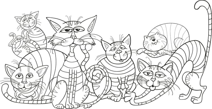 funny color cats group cartoon illustration for coloring book