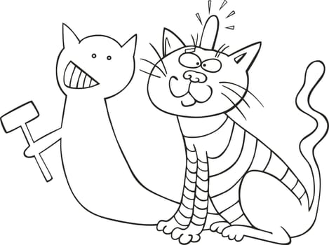 illustration of cat and his malicious shadow for coloring book