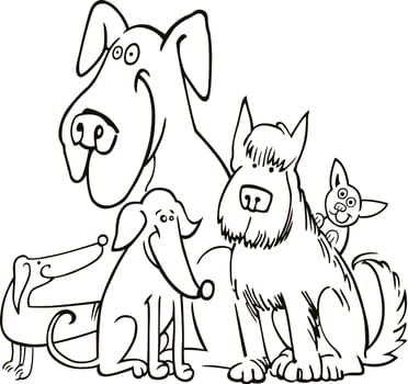 group of five dogs illustration for coloring book