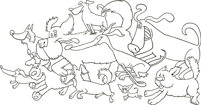 running dogs illustration for coloring book