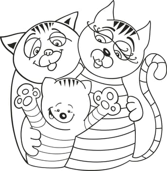 llustration of cheerful cats family for coloring book