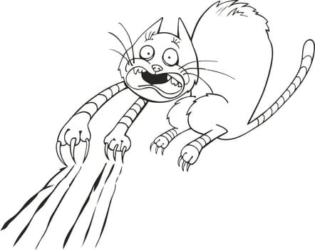 Illustration for coloring book of frightened cat scratching the floor