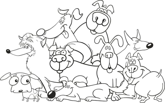 illustration of cartoon dogs group for coloring book