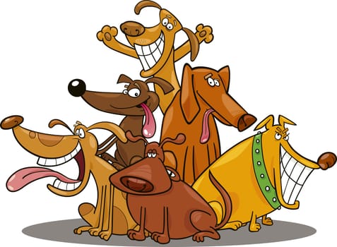 cartoon illustration of funny dogs group
