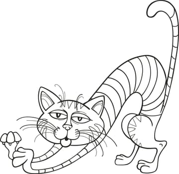 Illustration of Cat stretching for coloring book