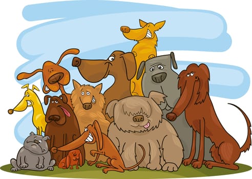 Cartoon illustration of funny dogs group