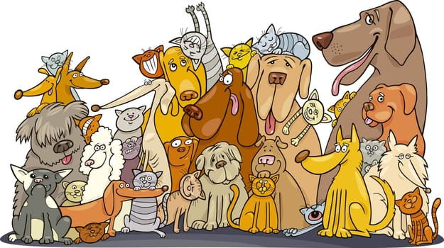 Illustration of Huge group of Cats and Dogs