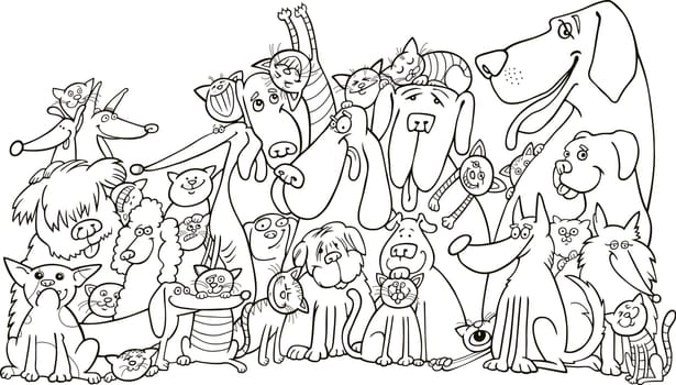 illustration of group of Cats and Dogs for coloring book