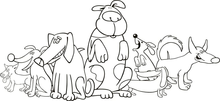 group of funny dogs illustration for coloring book