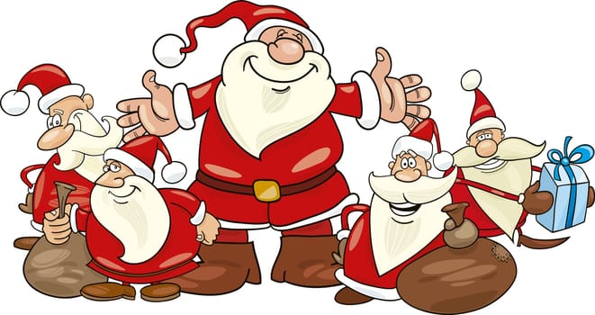 illustration of five santa clauses group