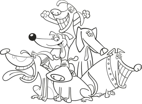 cartoon illustration of funny dogs group for coloring book