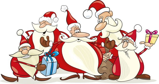 illustration of five santa clauses group