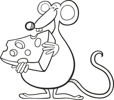 Illustration of mouse with cheese for coloring book