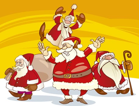 illustration of four santa clauses group