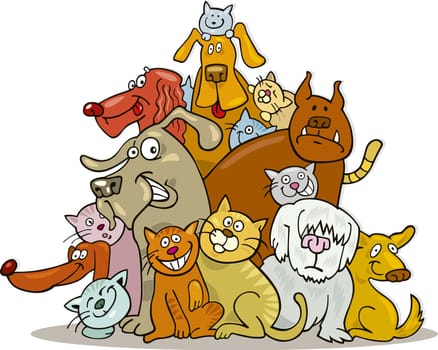 Illustration of Cats and Dogs group in friendship