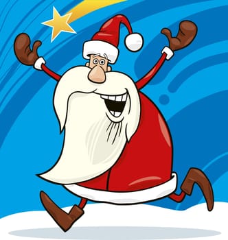 cartoon illustration of happy running santa