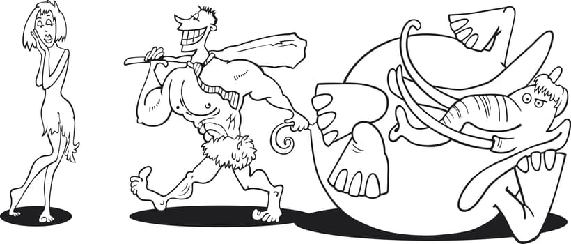 illustration of Prehistoric couple for coloring book