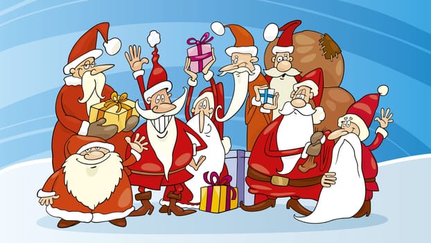 Illustration of santas group on snow