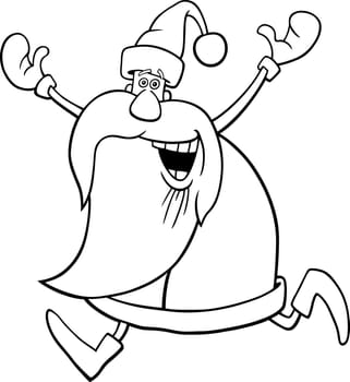 cartoon illustration of happy running santa for coloring book