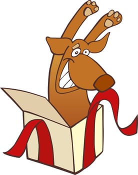 Illustration of funny dog in gift box