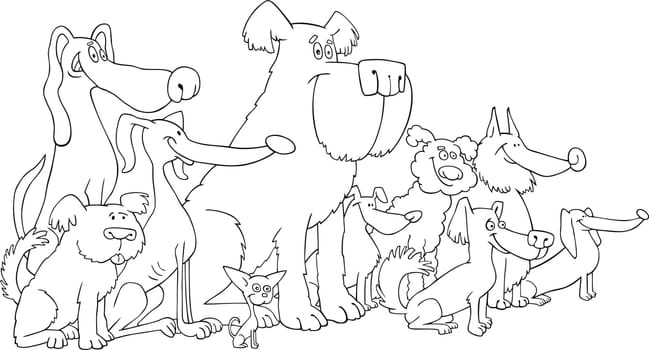 illustration of sitting dogs for coloring book