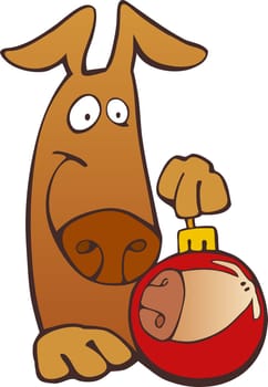 Illustration of christmas dog with glass bubble