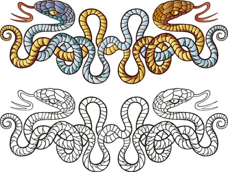 Illustration of two snakes tattoo design