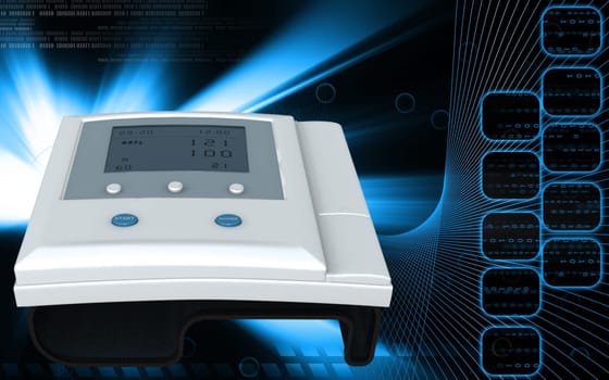 Digital illustration of blood pressure monitor in colour background