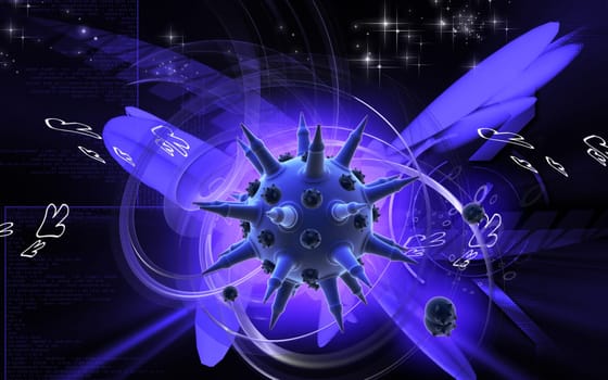 Digital illustration of Flu virus in colour background