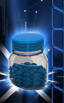 Digital illustration of capsule bottle in colour background