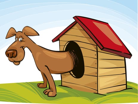 Illustration of Dog in Doghouse