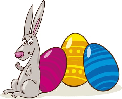 Illustration of Easter Bunny with painted Eggs