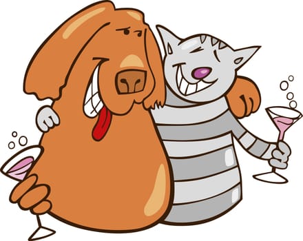 Illustration of cat and dog in friendship