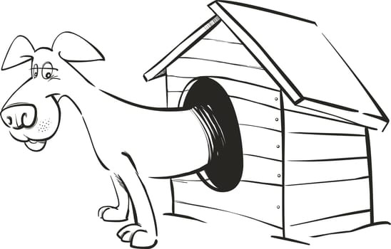 Illustration of Dog in Doghouse for coloring book