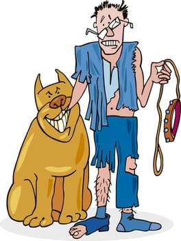 illustration of bad dog and his battered owner