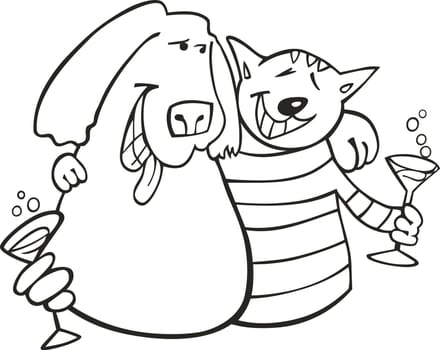 illustration of Cat and dog for coloring book