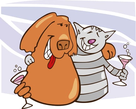 Illustration of cat and dog in friendship