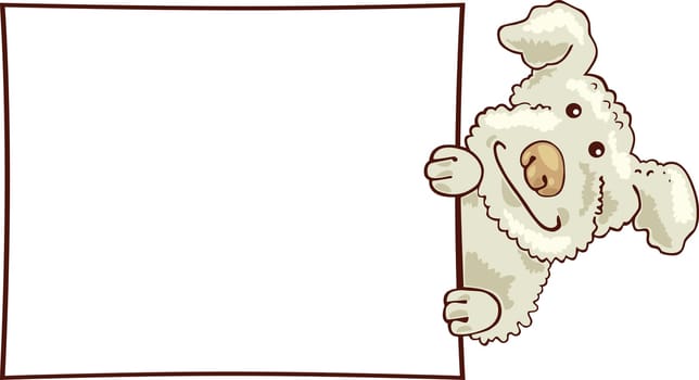 Illustration of White puddle dog with card