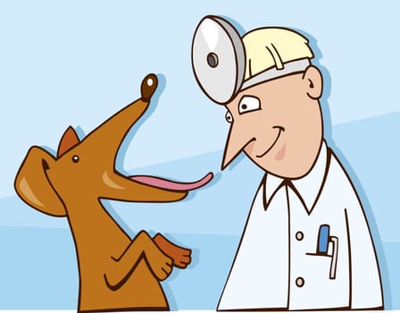Cartoon illustration of Dog at Vet
