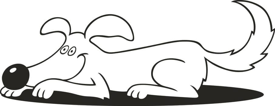 Illustration of dog doing down trick for coloring book