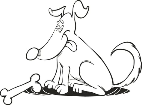 illustration of Happy Dog with Bone for coloring book