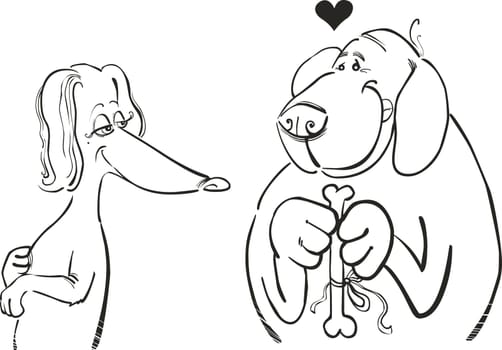 illustration of Dog in love for coloring book