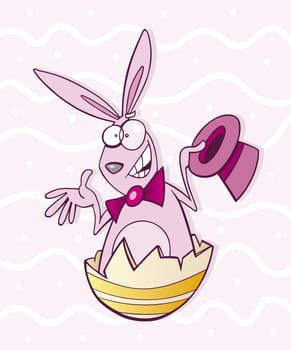 Illustration of funny Easter bunny in paint eggshell