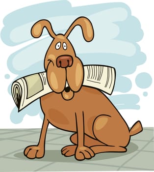 Cartoon illustration of Dog with newspaper