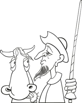 illustration of Don Quixote and his horse for coloring book
