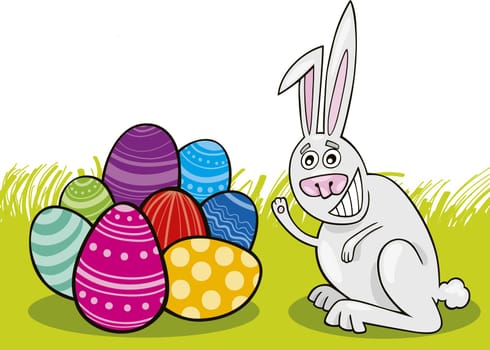 Illustration of Easter Bunny with painted Eggs
